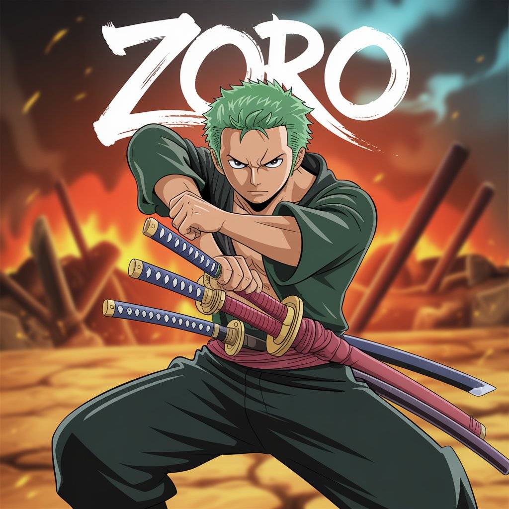 Zoro Anime character with swords in HD streaming background – Zoro.To fan site image