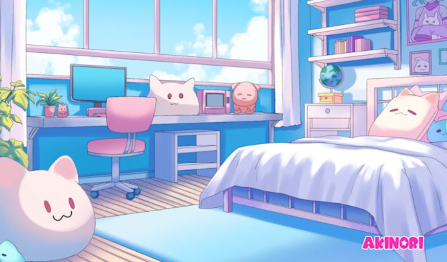 a Kissanime  cartoon of a bedroom