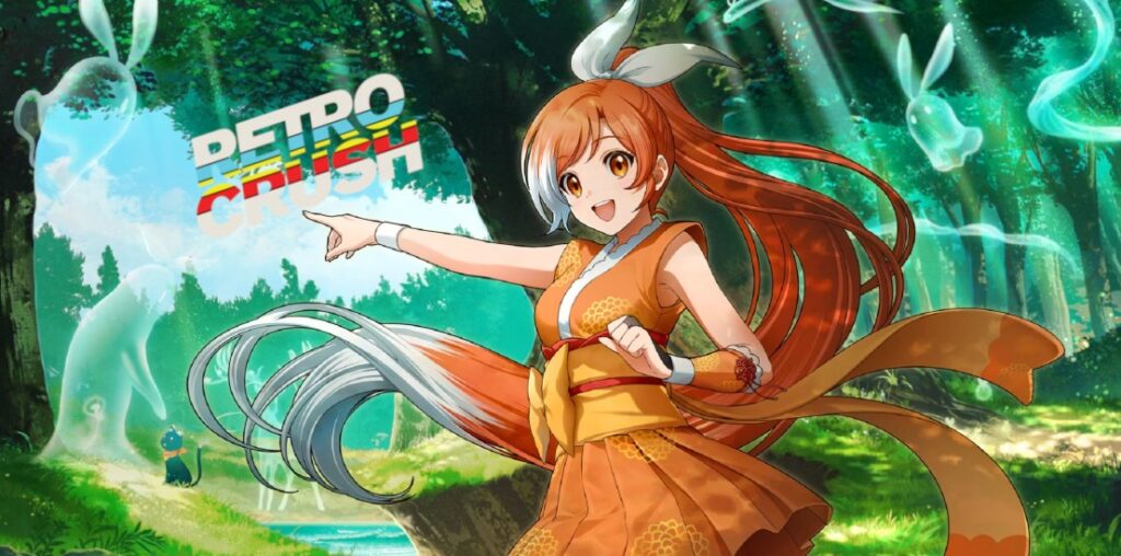 a Kissanime cartoon of a girl with long hair and fox tail